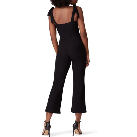 Reformation Wesley black ribbed square neck tie straps cropped jumpsuit - Picture 5 of 12